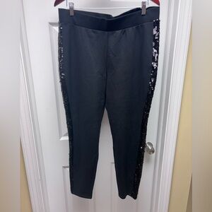 Philosophy Black Sequin Side Stripe Pants 1X Cropped Stretch Dress Pants NWT